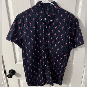 J Crew Blue with pink flamingos flex wash slim.